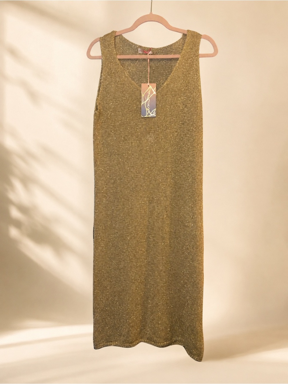 Metallic Gold Knit Swim Coverup Dress